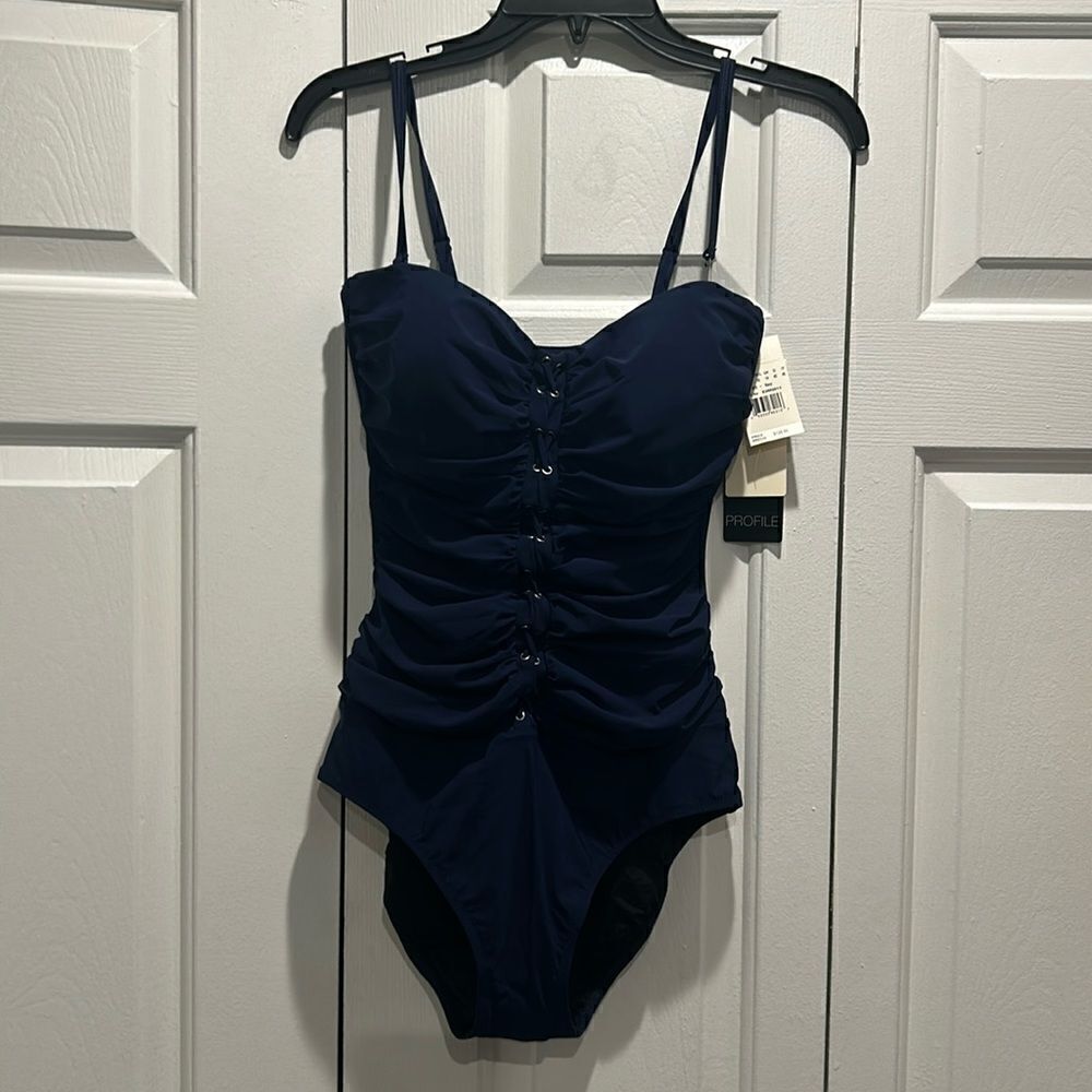 NWT Gottex Navy One-Piece Bathing Suit, Size 12
